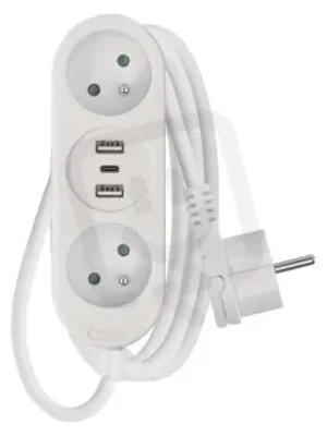Prodlužovací kabel 2 m 2 zásuvky+2×USB A+1×USB C bílý PVC 1 mm2 EMOS P0212U Odeslání Ihned