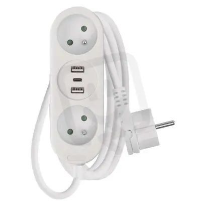 Prodlužovací kabel 2 m 2 zásuvky+2×USB A+1×USB C bílý PVC 1 mm2 EMOS P0212U Odeslání Ihned