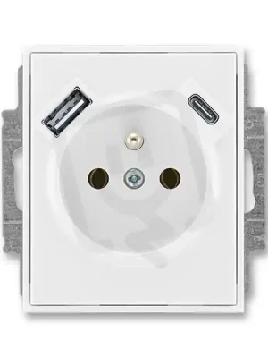 Ověřený Zásuvka ABB ELEM/TIME s kolíkem, s clonkami, USB-A/C bílá/bílá 5569E-A32357 03