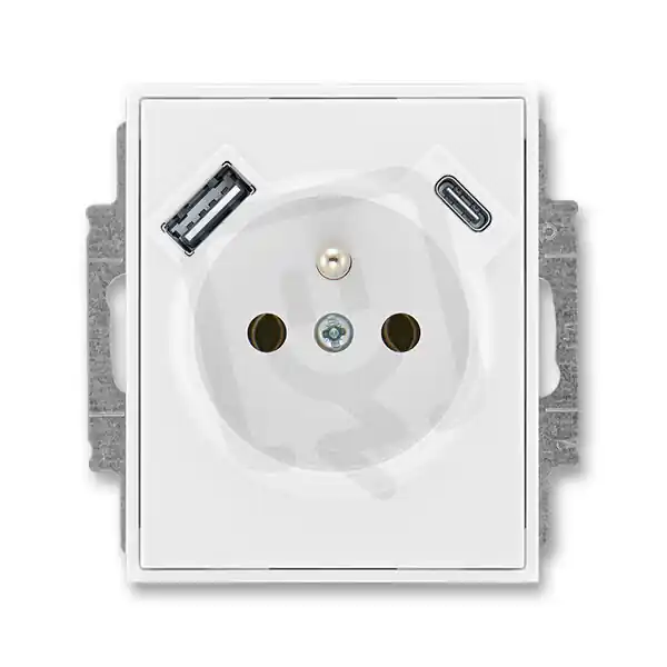 Ověřený Zásuvka ABB ELEM/TIME s kolíkem, s clonkami, USB-A/C bílá/bílá 5569E-A32357 03