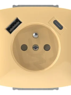 Omezená Nabídka Zásuvka ABB TANGO s kolíkem, s clonkami, USB-A/C béžová 5569A-A32357 D