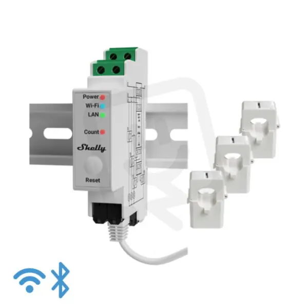 Modul měření spotřeby na DIN SHELLY PRO 3EM-120 1kanálová, LAN, WiFi, BT Vysoce Kvalitní