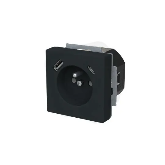 Rychlé Dodání Zásuvka ABB FUTURE LINEAR s kolíkem, nabíjení USB-A, USB-C, mechová černá
