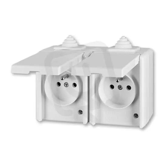Super Cena Dvojzásuvka ABB PRAKTIK průběžná, s přep. ochranou, IP44, bílá 5598-2069 B