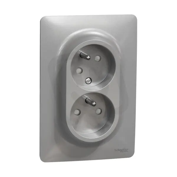 Dvojzásuvka NOVÁ UNICA pootočená 16A 230V, Aluminium SCHNEIDER NU206530 Originální