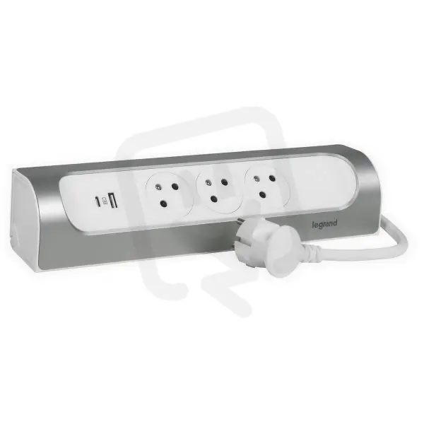 ZÁSUVKOVÝ BLOK ROHOVÝ 3X2P+T/USB A+C, KABEL 1 M, BÍLÁ/HLINÍK LEGRAND 049406 Výhodná Nabídka