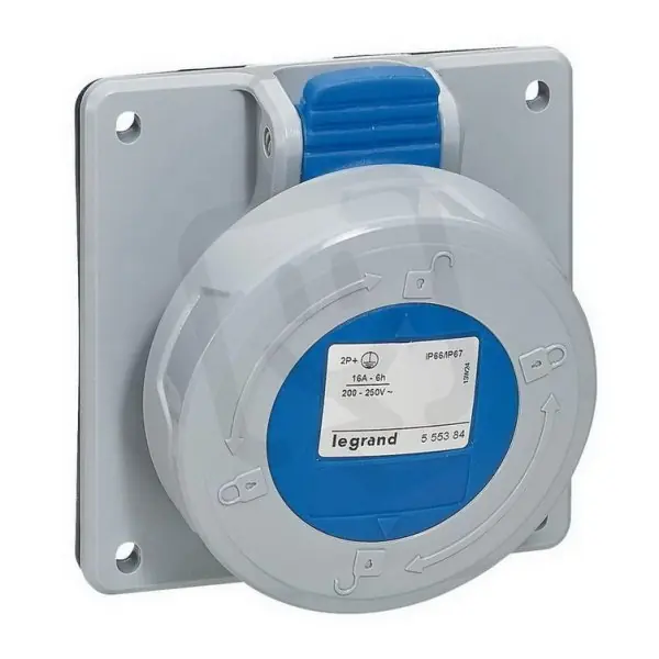Akce P17 TEMPRA PRO IP 66/67 PRŮMYSLOVÁ ZÁSUVKA DO PANELU 250V 3K 16A 2P+E MODRÁ