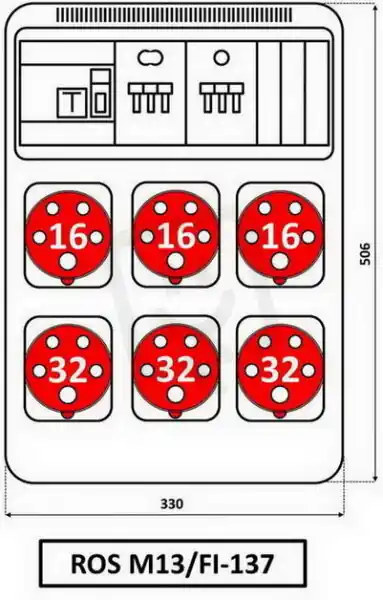 Nejprodávanější Zásuvková rozvodnice 3x3253+3x1653, jištěná, s chráničem, IP54 ROS M13/FI-137