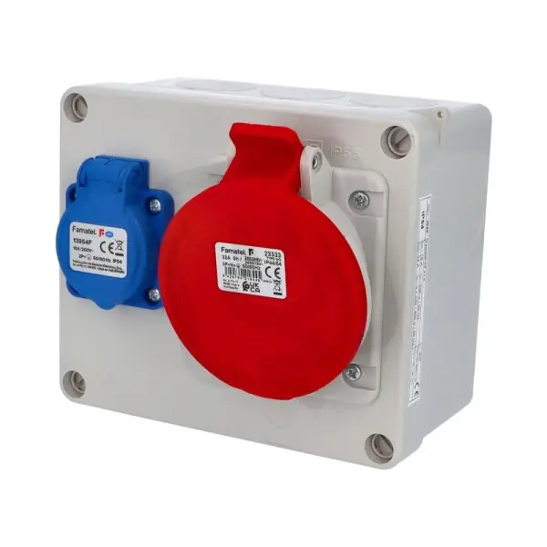 Výhodná Nabídka Krabice 3068 IP44 1x230V s ochr. kolíkem 1x400V/32A/5 170x140x90mm FAMATEL