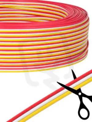 3-žilový plochý PVC kabel AWG 20/0,52 mm2, (1,8-5,4mm), červená/bílá/žlutá Omezená Nabídka