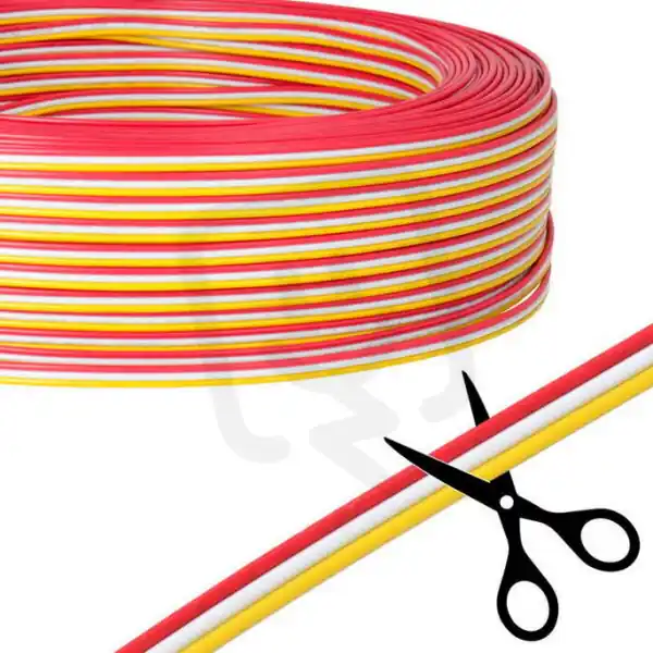 3-žilový plochý PVC kabel AWG 20/0,52 mm2, (1,8-5,4mm), červená/bílá/žlutá Omezená Nabídka