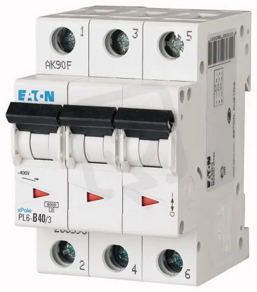 Jistič PL6-C40/3 char C, 3-pólový, 6kA, 40A EATON 286605 Výprodej