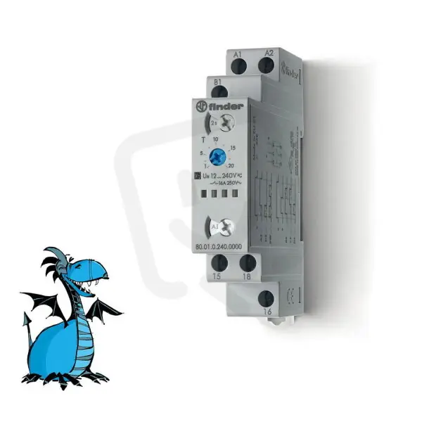 Časové relé, MF, 1P/16A, 12-240V AC/DC, 100ms-20h FINDER 80.01.0.240.0000 Časově Omezené