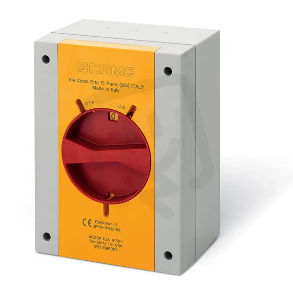 Průmyslový spínač ISOLATOR plastový 100A 3P IP65 emergency SCAME 590.EM10003 Cenový Hit
