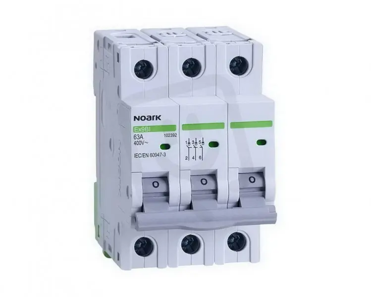 Instalační vypínač NOARK 102392 EX9BI šířka 3 moduly, 3pól, 63A Vysoce Kvalitní