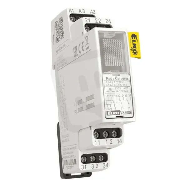 Vysoce Kvalitní Pomocné relé 3x8A přepínací, AC 230V, AC/DC 24V VS308K/bílá ELKO EP