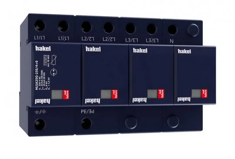 Svodič impulzních proudů a rázového přepětí HAKEL HLSA25G-255/4+0 SPD typ 1+2+3 Autentický
