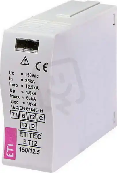 Novinka ETI Modul svodiče přepětí MOD.ETITEC B T12 150/12,5,25kA, 60kA, 12,5kA, 150V AC