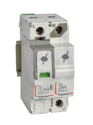 Ověřený SVODIČ PŘEPĚTÍ 1+N PÓLOVÝ, 12,5/60KA, B+C LEGRAND 412276