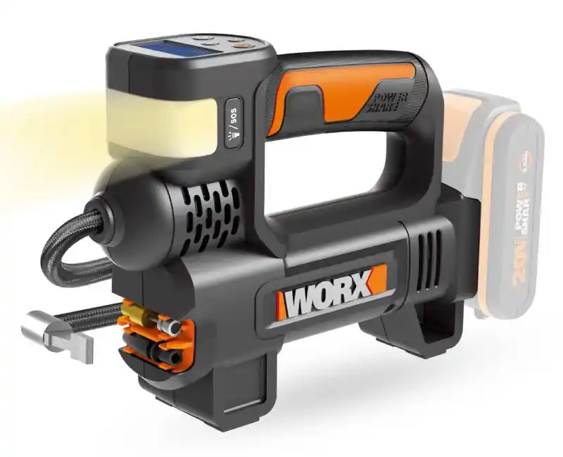 Cenová Bomba WX092.9 – Aku kompresor a lampa 20V – bez akumulátoru – Powershare