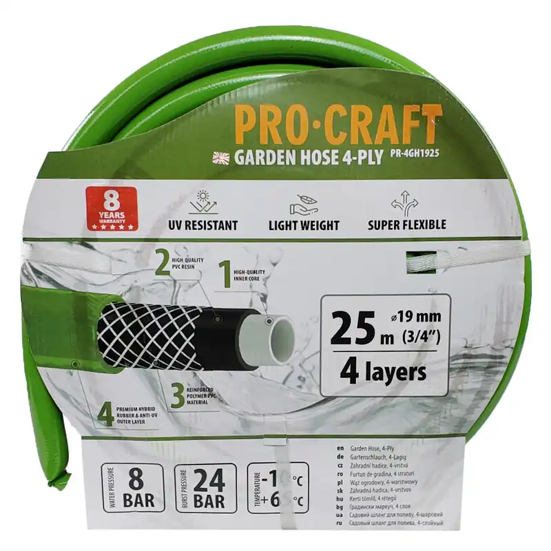 Víkendová Akce Zelená zahradní hadice Procraft PR-4GH1925 4 vrstvy, 3/4" 25 m PR-4GH1925