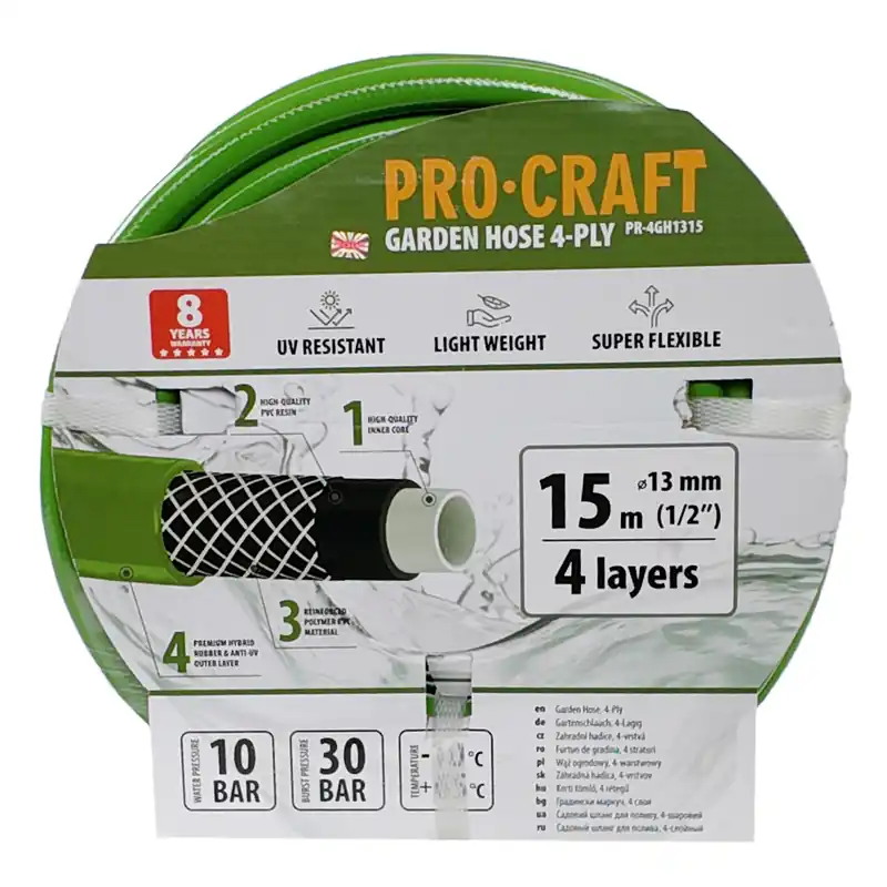 Časově Omezené Zelená zahradní hadice Procraft PR-4GH1315 4 vrstvy, 1/2" 15 m PR-4GH1315