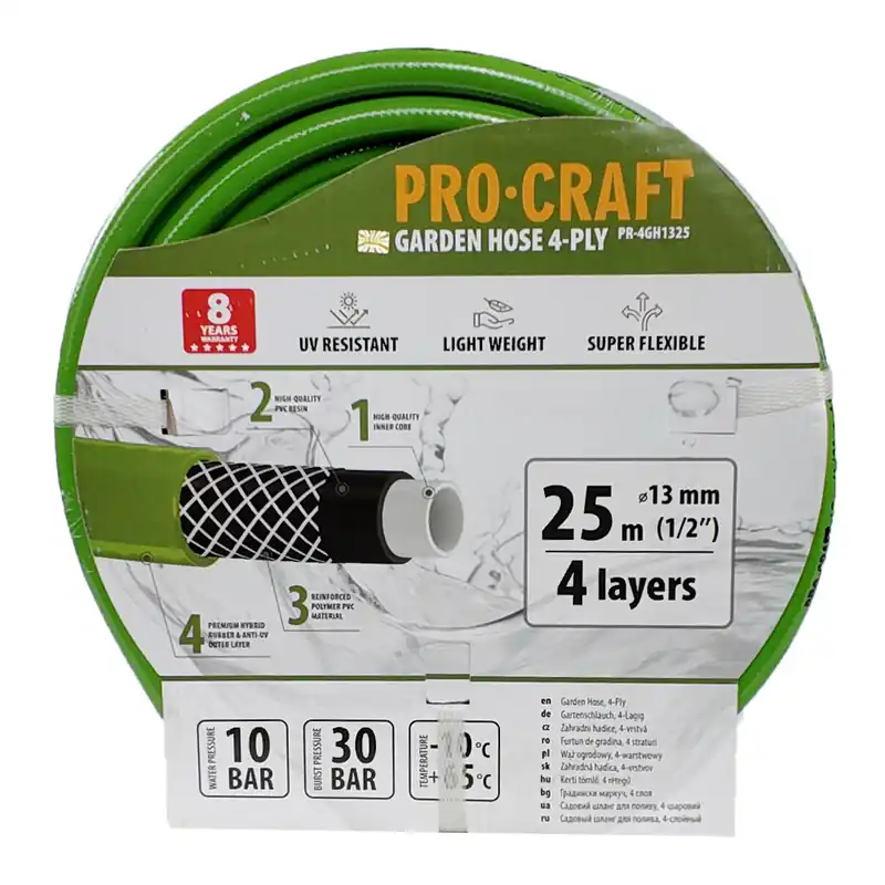 Přímo Od Výrobce Zelená zahradní hadice Procraft PR-4GH1325 4 vrstvy, 1/2" 25 m PR-4GH1325