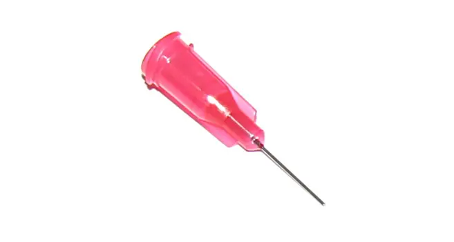 Finální Výprodej Lepené dávkovací jehly s nerezovou kanylou 12,7mm červená 25G 1ks