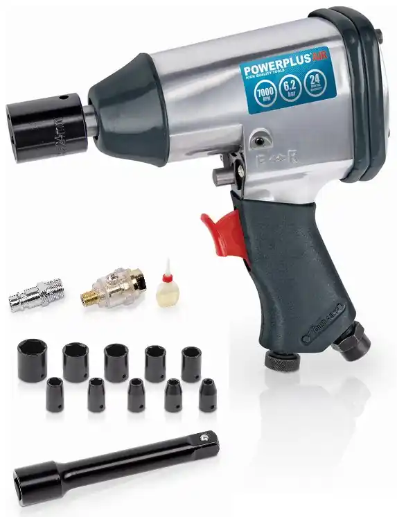 Autentický PowerPlus POWAIR0010 pneumatický utahovák SET v kufru