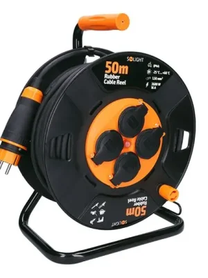 Autentický Solight PB34 gumový prodlužovací kabel buben 50m, 4x zásuvka, černý