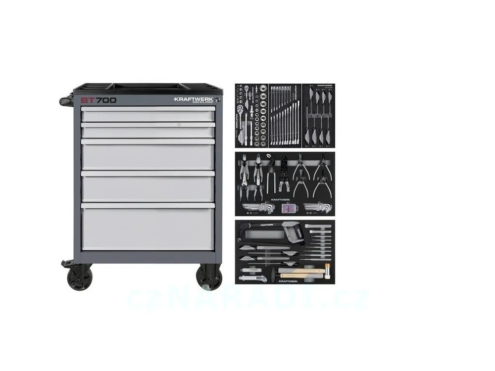 Nejprodávanější AKCE KW Dílenský vozík BT700 5 zásuvek + nářadí 5 moduly 173ks COMPLETO EVA Basic Line