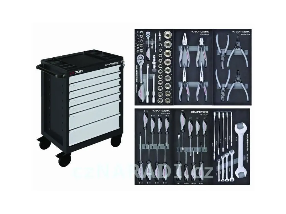 AKCE KW Dílenský vozík LT700 7 zásuvek + nářadí 6 modulů 74ks COMPLETO EVA Basic Line Originální