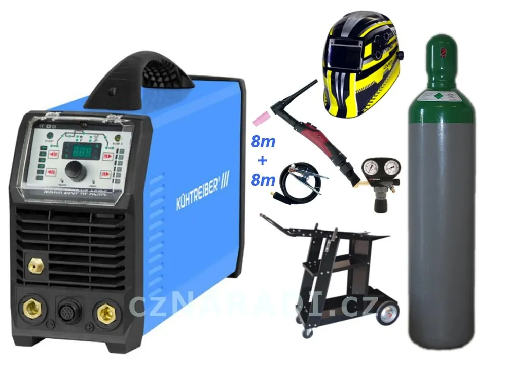 MAKin 200 P HF AC/DC + zem 8m + TIG hořák 8m U/D + kukla + ventil + lahev + vozík SET PRO Zlevněný