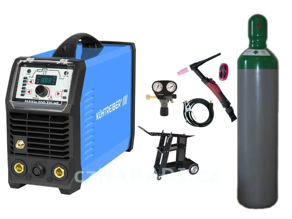 Sezónní Sleva MAKin 200 TIG HF + zem + TIG hořák U/D + ventil + lahev + vozík SET PRO
