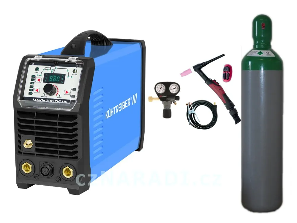 MAKin 200 TIG HF + zem + TIG hořák U/D + ventil + lahev SET PRO Poslední Šance