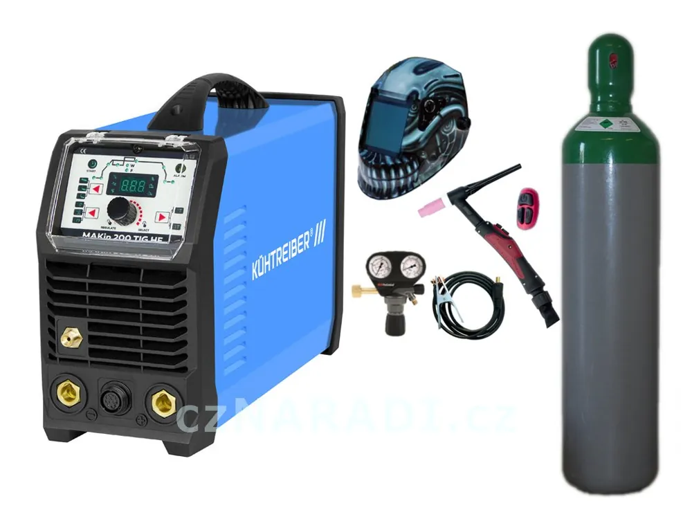 MAKin 200 TIG HF + zem + TIG hořák U/D + kukla + ventil + lahev SET PRO Top Prodej