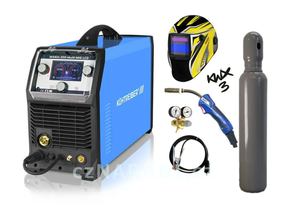 MAKin 200 Multi MIG LCD (400V) + zem + hořák + kukla + ventil + lahev Časově Omezené