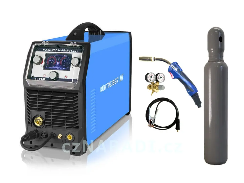 MAKin 200 Multi MIG LCD (400V) + zem + hořák + ventil + lahev Časově Omezené