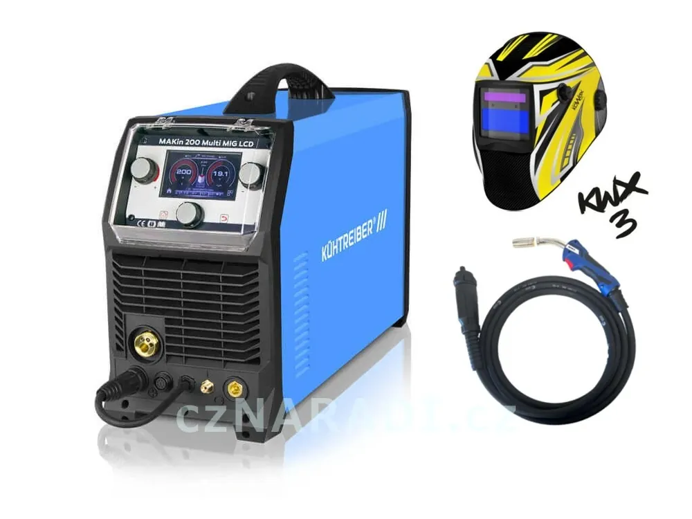 Zlevněný MAKin 200 Multi MIG LCD (400V) + zem + hořák + kukla